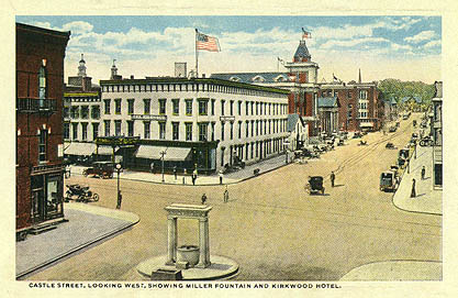 Castle Street Looking West, Showing Miler Fountain and Kirkwood Hotel